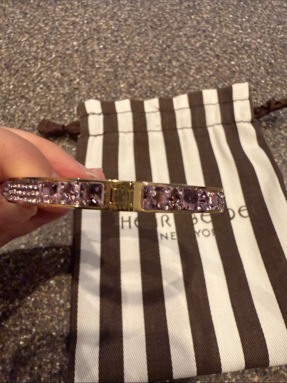 henri bendel Gold Bangle with Lavender Crystal Row - Picture 4 of 14